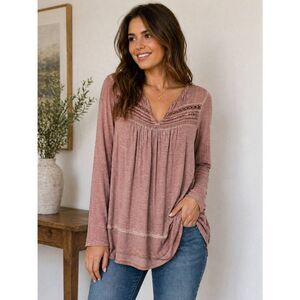 Knox Rose Lace Yoke Boho Top Pink Size Large